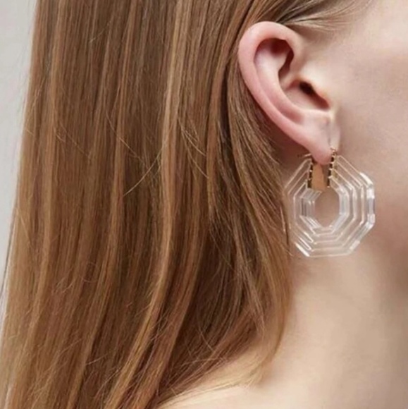 New luxury Gold Hoops Clear Acrylic earrings - Picture 5 of 9